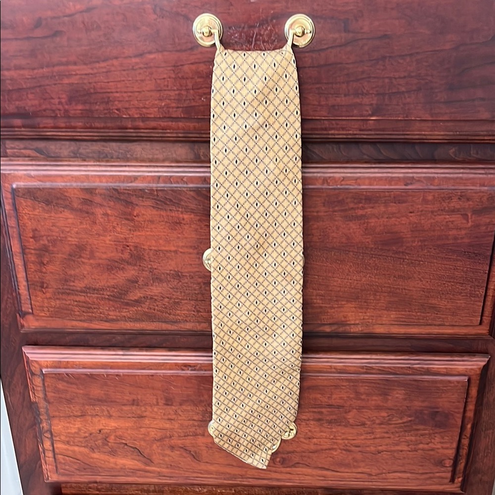 100% Silk Geometric Diamond Patterned Gold and Black Lined Tie